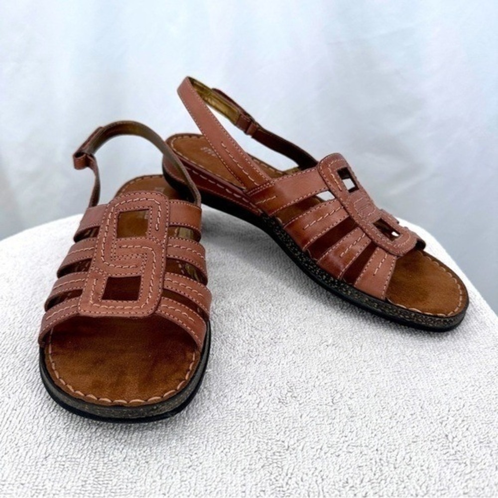 Studio Works Patty Brown Leather Strappy Slingback Comfort Sandals Womens 9.5M
